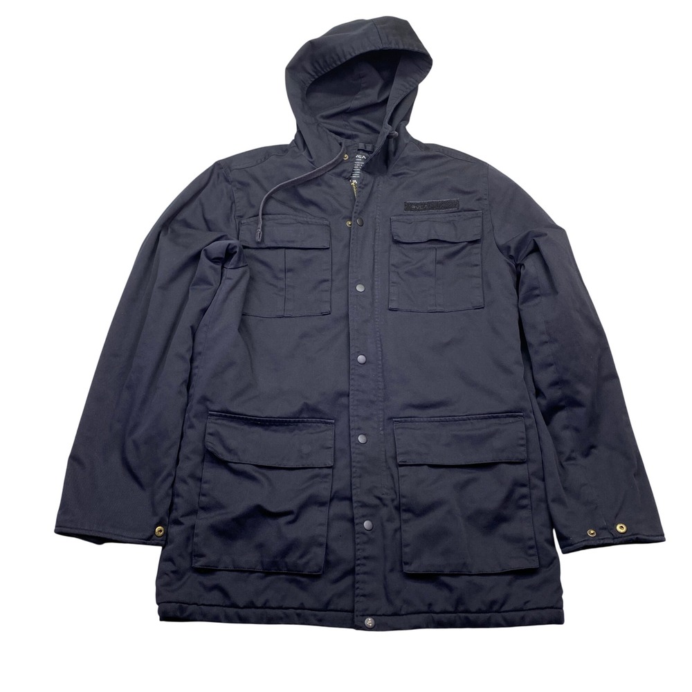 RVCA Mens Hooded Field Jacket Navy Blue Utility Workwear Coat Size L PO 07853-00